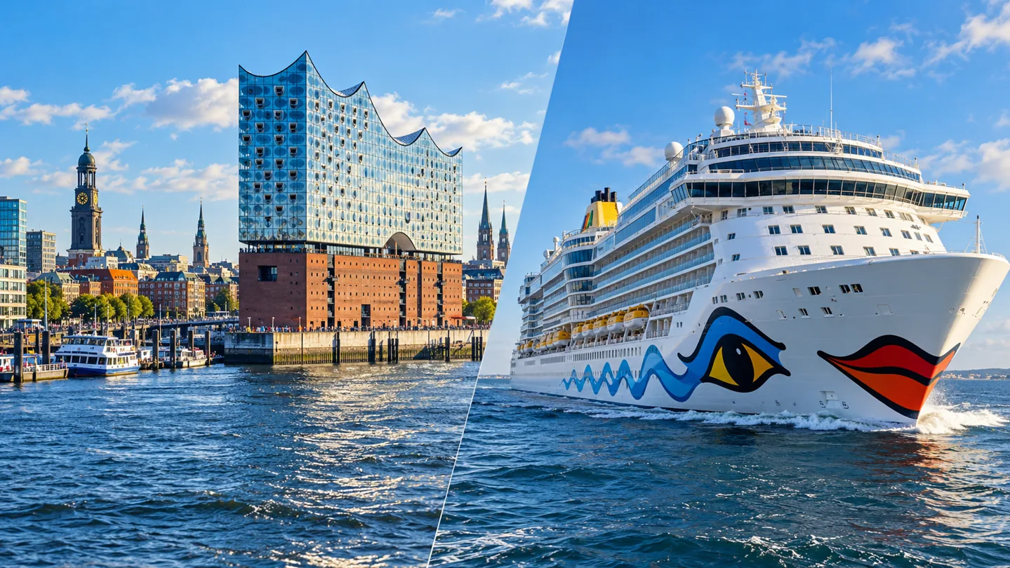 Hamburg und AIDA-Kreuzfahrtschiff – KI-generierte Collage